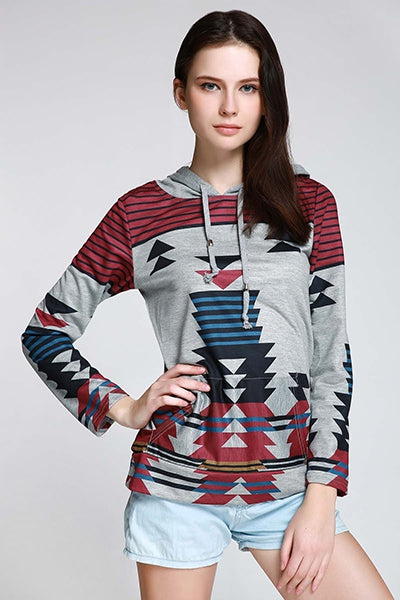 Casual Geometric Pattern Long Sleeves Hoodie For Women
