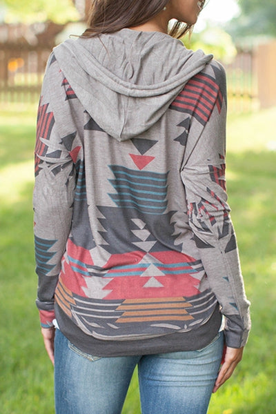 Casual Geometric Pattern Long Sleeves Hoodie For Women