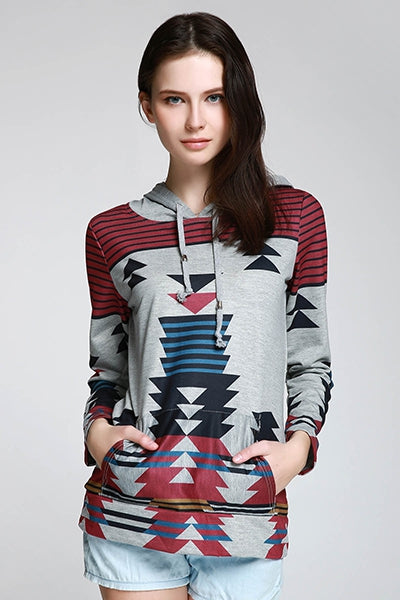Casual Geometric Pattern Long Sleeves Hoodie For Women