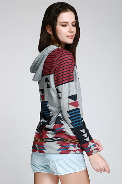 Casual Geometric Pattern Long Sleeves Hoodie For Women