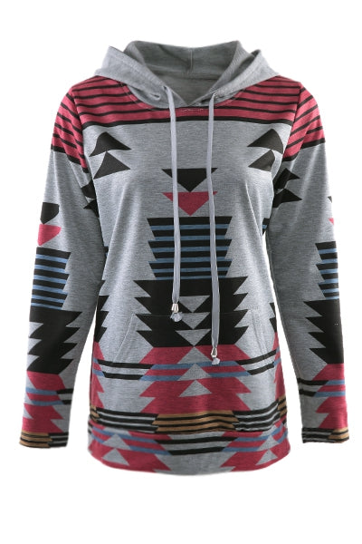 Casual Geometric Pattern Long Sleeves Hoodie For Women