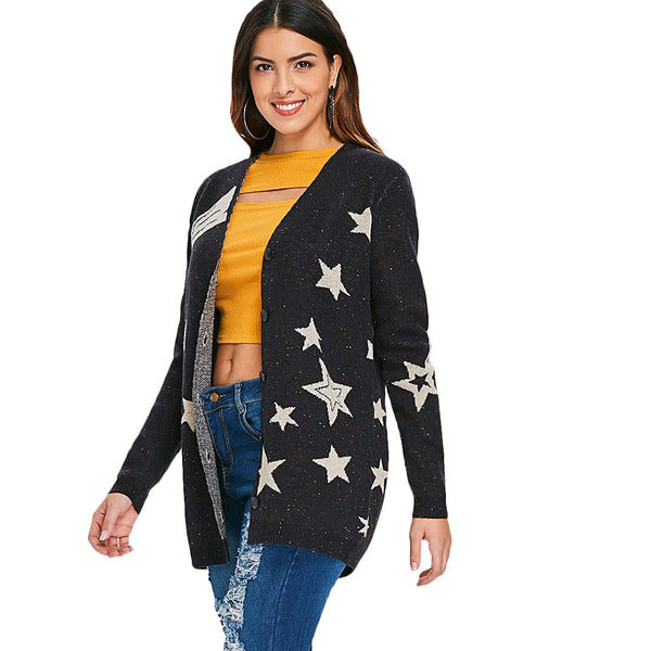 Low Cut Star Print Cardigan