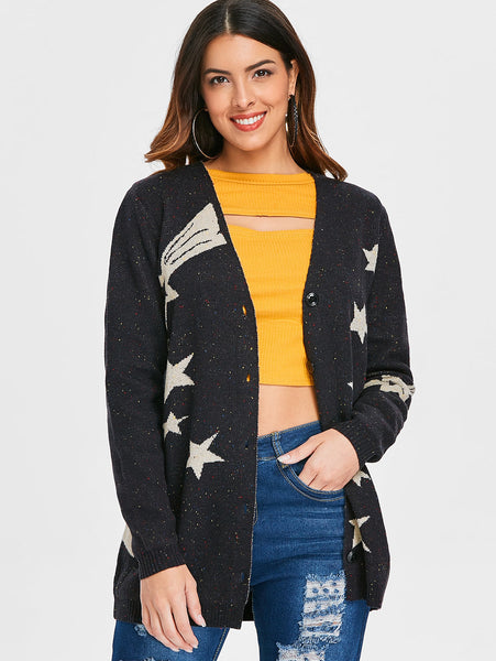 Low Cut Star Print Cardigan