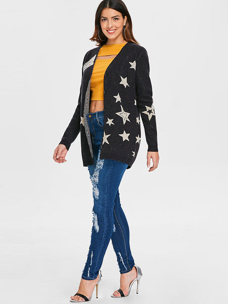 Low Cut Star Print Cardigan