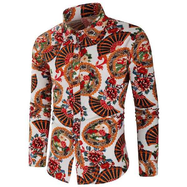 Flower Fan Print Long Sleeves Shirt