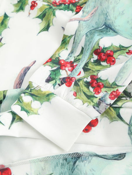 Elk Print Pouch Pocket Long Sleeve Hoodie