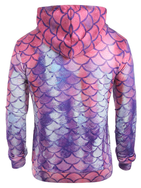 Fish Scale Print Pouch Pocket Hoodie
