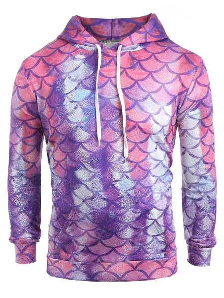 Fish Scale Print Pouch Pocket Hoodie