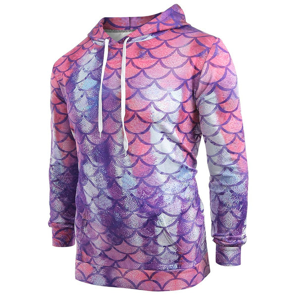 Fish Scale Print Pouch Pocket Hoodie