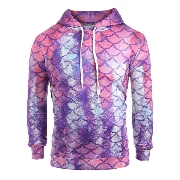 Fish Scale Print Pouch Pocket Hoodie