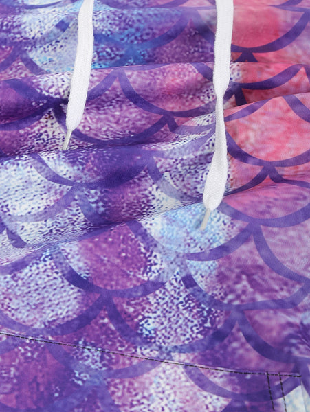 Fish Scale Print Pouch Pocket Hoodie