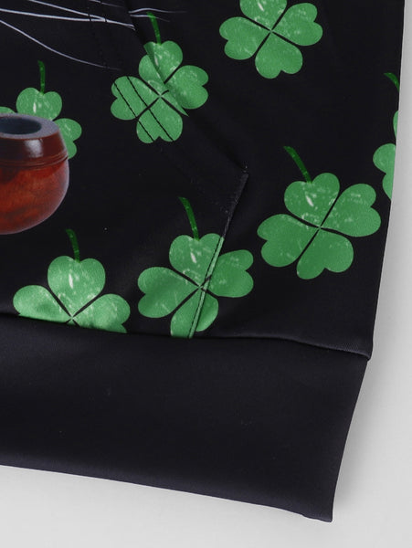 Clover and Cat Printed Pullover Hoodie