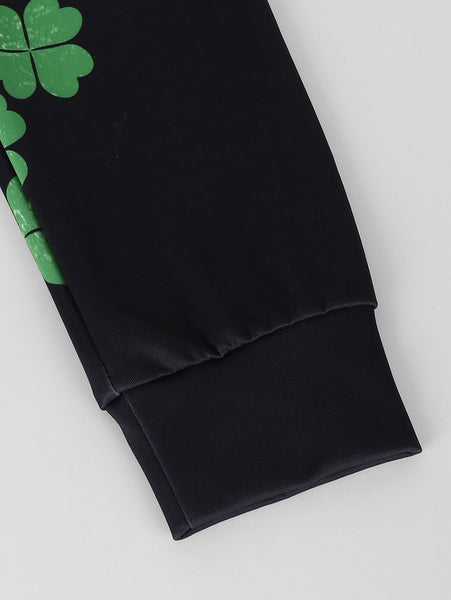 Clover and Cat Printed Pullover Hoodie