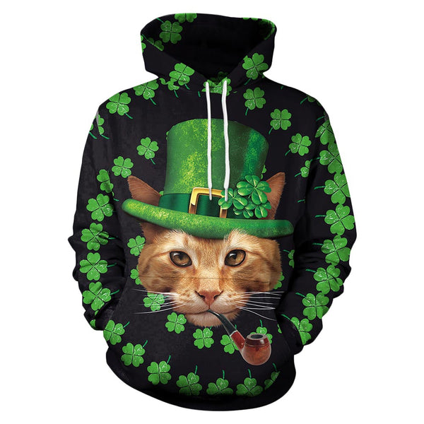 Clover and Cat Printed Pullover Hoodie