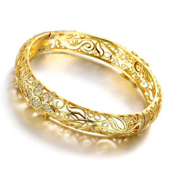 Fashion K Gold Zircon Carving Pattern Female Gold Bracelet