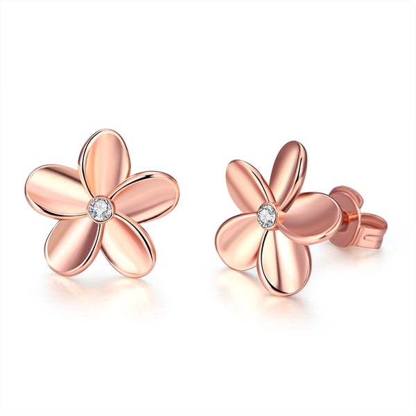 K Gold Europe and America Popular Simple Flower Earrings Plated Rose Gold