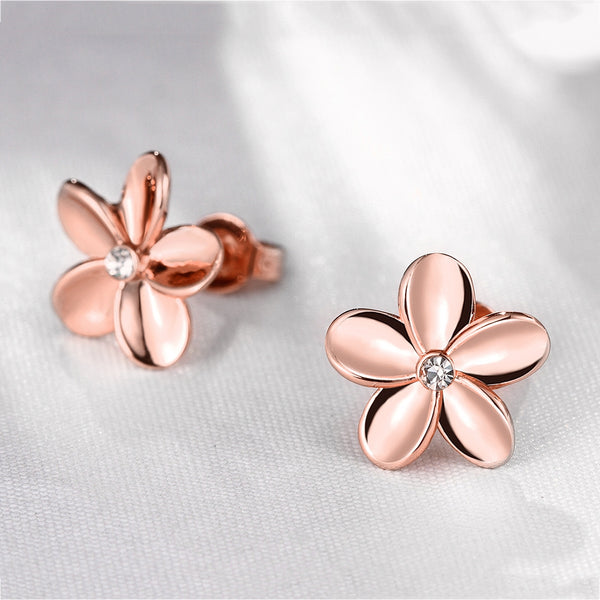 K Gold Europe and America Popular Simple Flower Earrings Plated Rose Gold