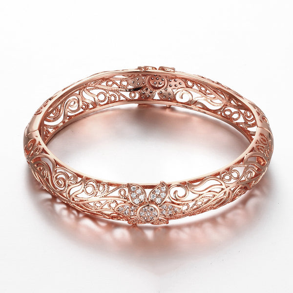 Fashion K Gold Zircon Carving Pattern Female Rose Gold Bracelet