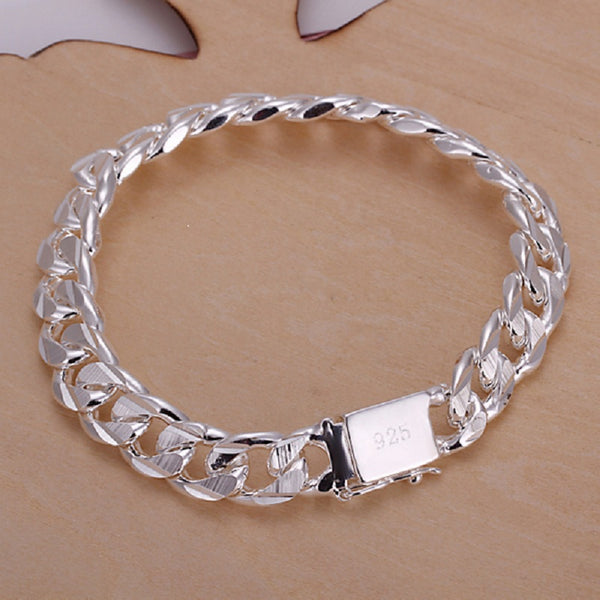 H032 Men's Geometric Silver Chain Bracelet