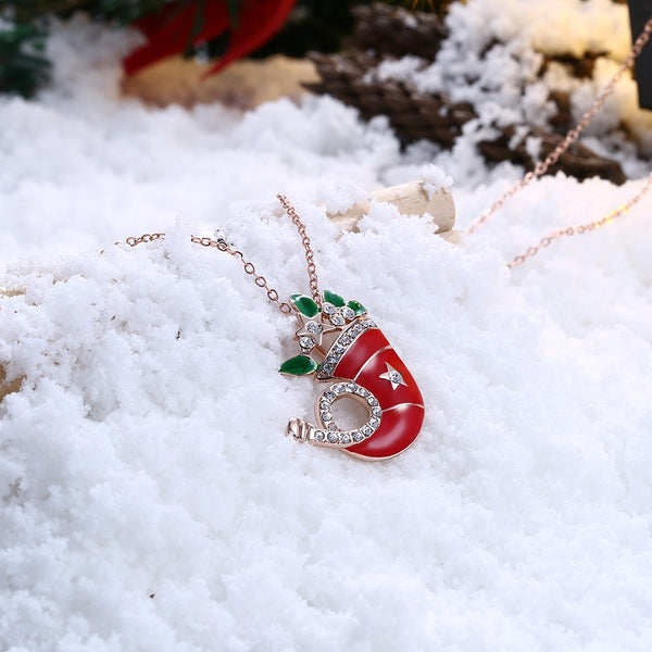 Christmas Dripping Oil Santa Hat Necklace White/Rose Gold