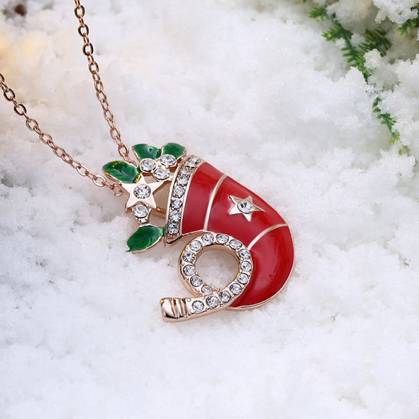 Christmas Dripping Oil Santa Hat Necklace White/Rose Gold