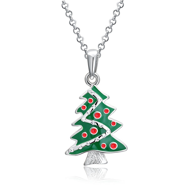 Christmas Dripping Oil Christmas Tree Necklace White/Platinum Plated