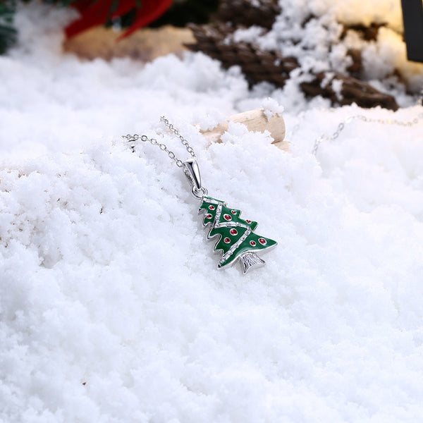 Christmas Dripping Oil Christmas Tree Necklace White/Platinum Plated