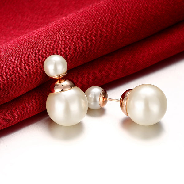 Fashion K Gold  Round Pearl White Rose Gold Lady Earrings