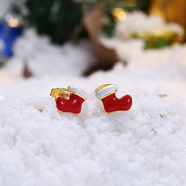 Christmas Oil Dripping Christmas Socks Earrings Plated with Gold