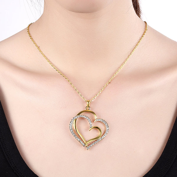 Eco-Friendly Gold Heart-Shaped Pendant Necklace for Ladies