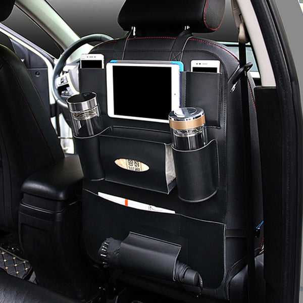 PU Leather Car Back Seat Storage Bag Pocket Phone Pad Cup Holder