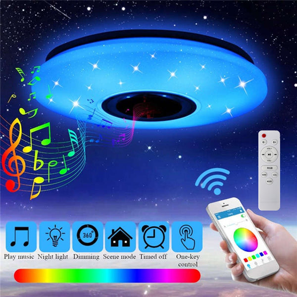 60W RGB LED Ceiling Light bluetooth Music Speaker Lamp Remote APP Control AC220V