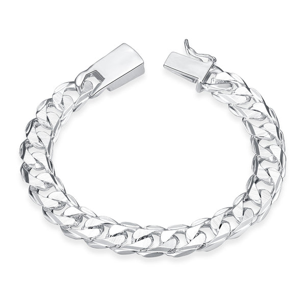 10MM Square Buckle Side Tattoo  Men's Geometric Silver Chain Bracelet