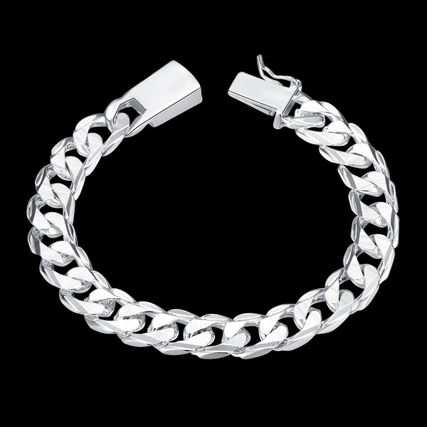 10MM Square Buckle Side Tattoo  Men's Geometric Silver Chain Bracelet