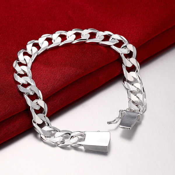 10MM Square Buckle Side Tattoo  Men's Geometric Silver Chain Bracelet