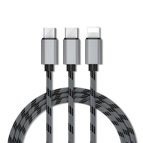 Rapid Series 2.4A 3 in 1 Type-C + 8 Pin + Micro USB Cable