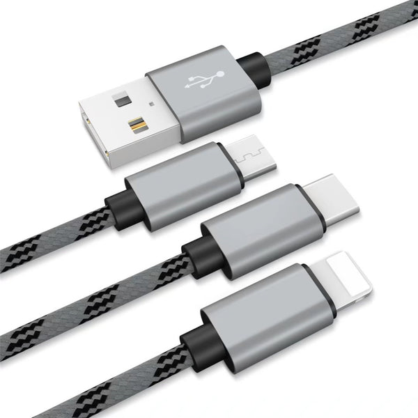 Rapid Series 2.4A 3 in 1 Type-C + 8 Pin + Micro USB Cable