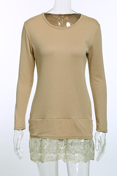 Sweet Round Collar Laced Long Sleeve Dress For Women