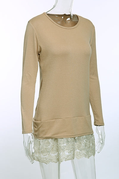 Sweet Round Collar Laced Long Sleeve Dress For Women