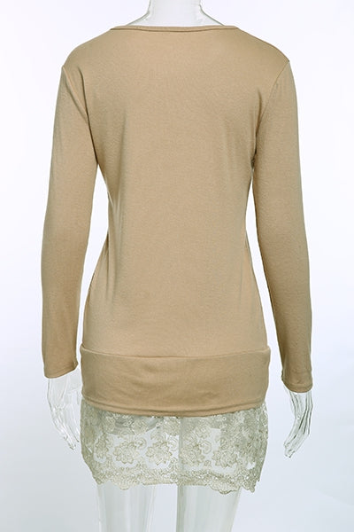 Sweet Round Collar Laced Long Sleeve Dress For Women