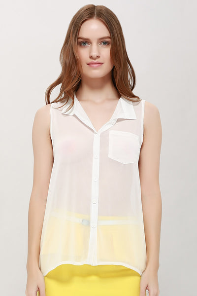 One Pocket Sleeveless Chiffon Shirt