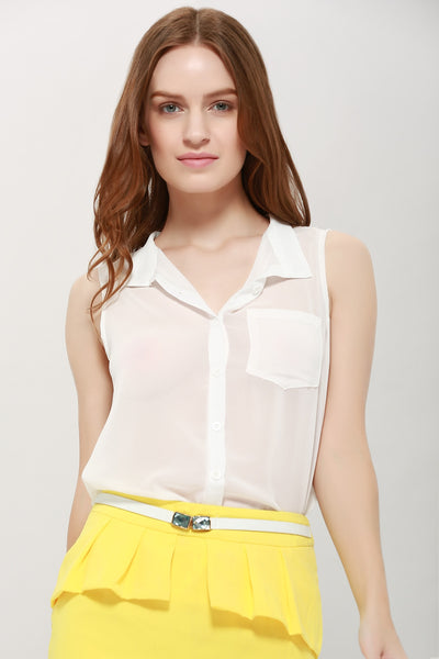 One Pocket Sleeveless Chiffon Shirt