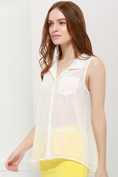One Pocket Sleeveless Chiffon Shirt