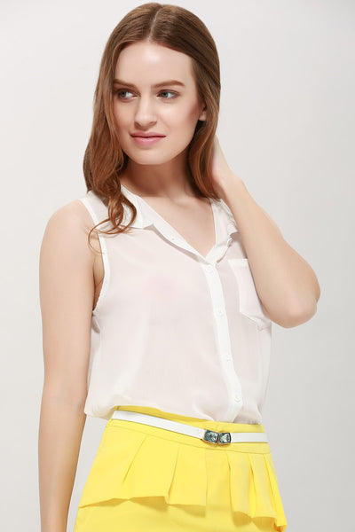 One Pocket Sleeveless Chiffon Shirt