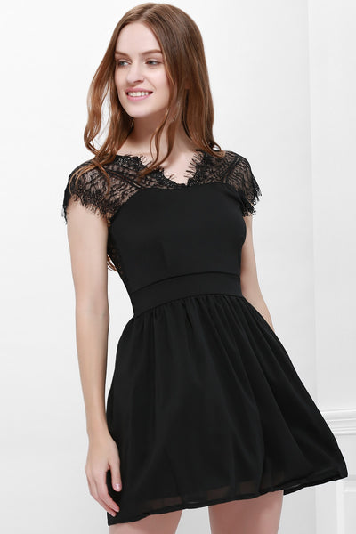 Lace Panel Back Cutout Mini Club Dress