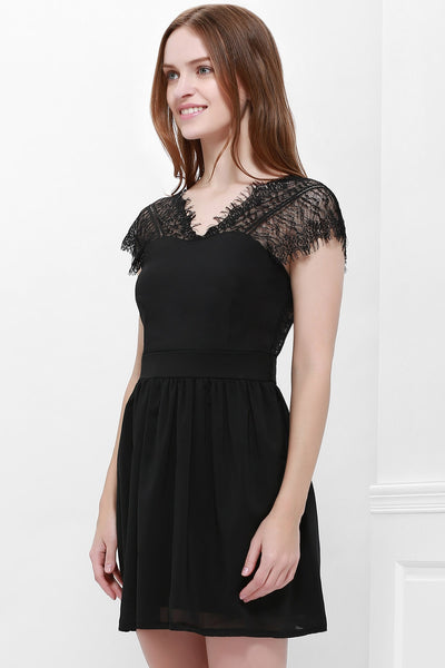Lace Panel Back Cutout Mini Club Dress