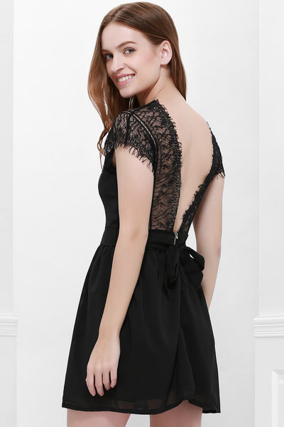 Lace Panel Back Cutout Mini Club Dress