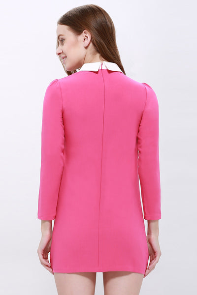 Simple Design Peter Pan Collar Pockets Embellished Long Sleeve Cotton Blend Women's Dress