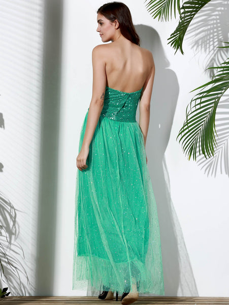 Strapless Sequin Long Swing Prom Evening Dress