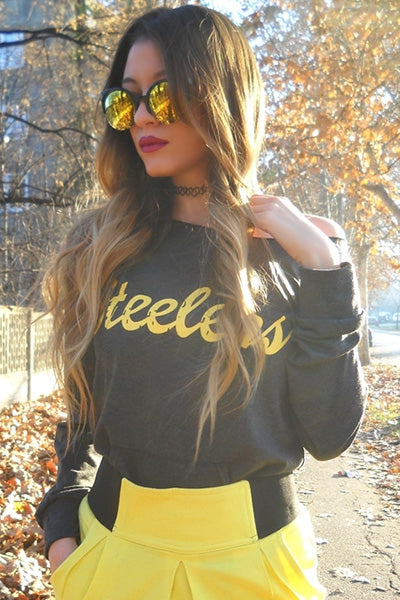Stylish Scoop Collar Long Sleeve Letter Print Pocket Design Women's Sweatshirt
